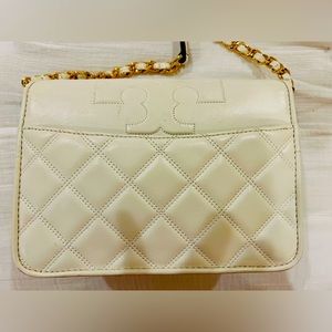 Tori Burch White Leather Crossbody Bag with Gold Hardware